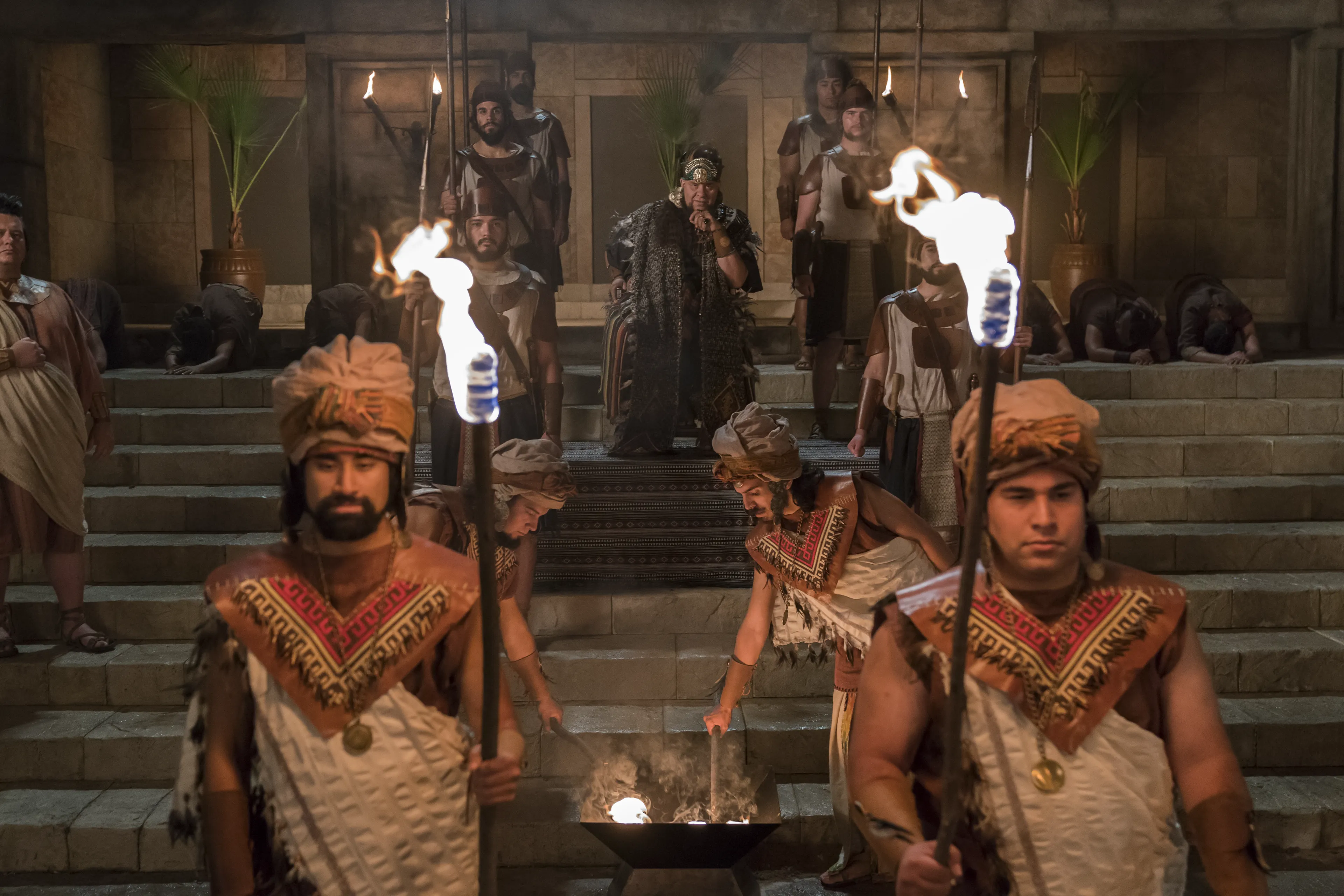 King Noah watches as Abinadi is put to death.
