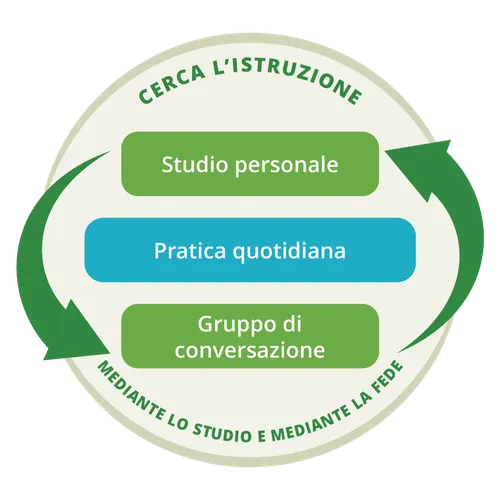 grafico che mostra che lo studio personale e il gruppo di conversazione sono elementi di un processo ciclico