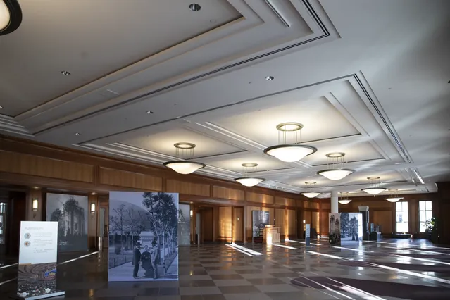 Various exhibits are set up around the Conference Center.