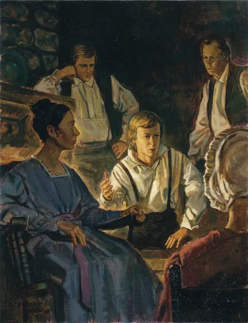 少年約瑟‧斯密將他在克謨拉山的經驗告訴他的家人（約瑟‧斯密教導他的家人）