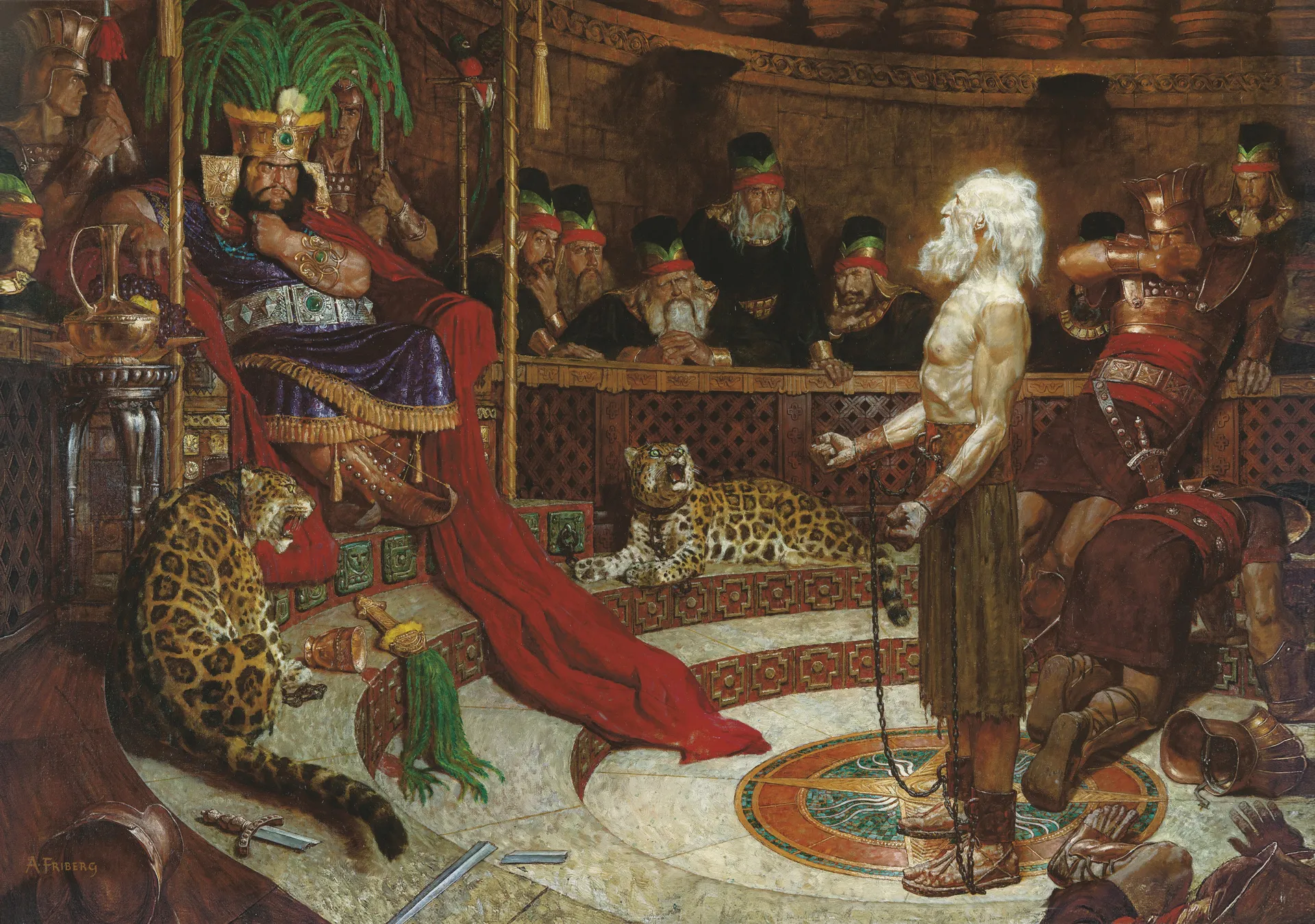 Abinadi before King Noah (Abinadi Appearing before King Noah), by Arnold Friberg (62042); GAK 308; GAB 75; Primary manual 3-47; Primary manual 4-22; Mosiah 11:20–29, 12:17–37; 13–17