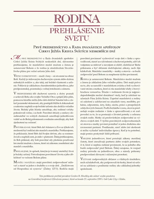 „Žijúci Kristus“ a prehlásenie o rodine