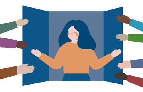 young woman opening window shutters and breathing in the fresh air