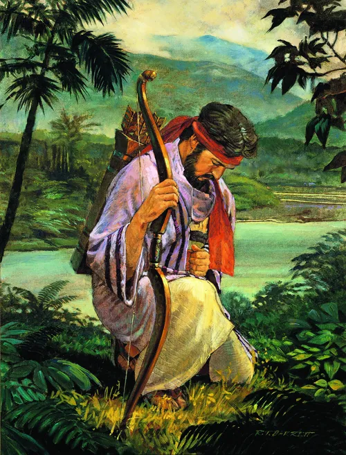 Painting of Enos praying