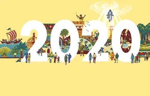 year 2020 with various Book of Mormon scenes