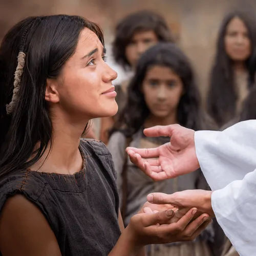 young woman with Jesus Christ