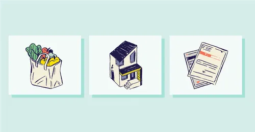 groceries, house, and bills