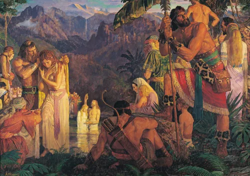 몰몬의 물에서 침례를 베푸는 앨마