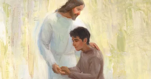 man hugs Jesus Christ