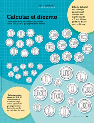 Hoja de actividades con monedas para contar