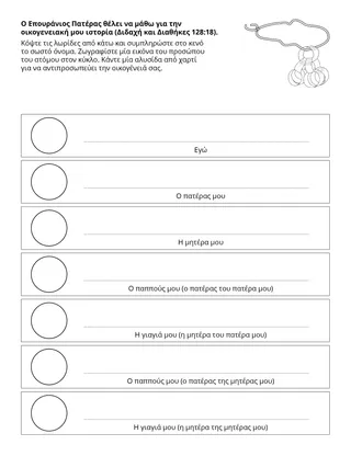 σελίδα δραστηριότητας: Ο Επουράνιος Πατέρας θέλει να μάθω για την οικογενειακή ιστορία μου