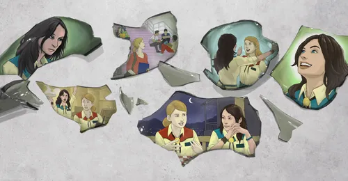 broken bottle and oung women