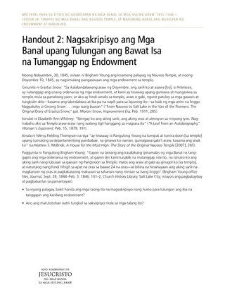 Handout 2: Nagsakripisyo ang Mga Banal upang Tulungan ang Bawat Isa na Tumanggap ng Endowment