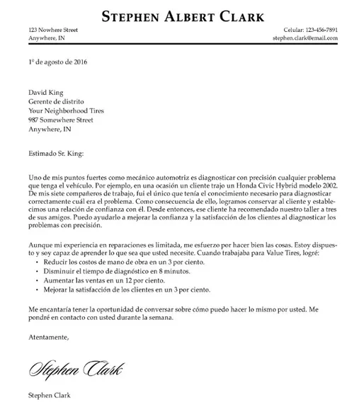 carta de presentación de Clark