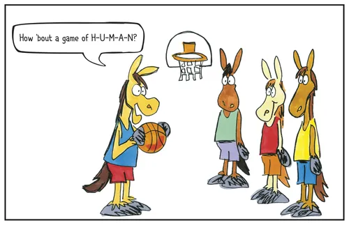 horses playing basketball