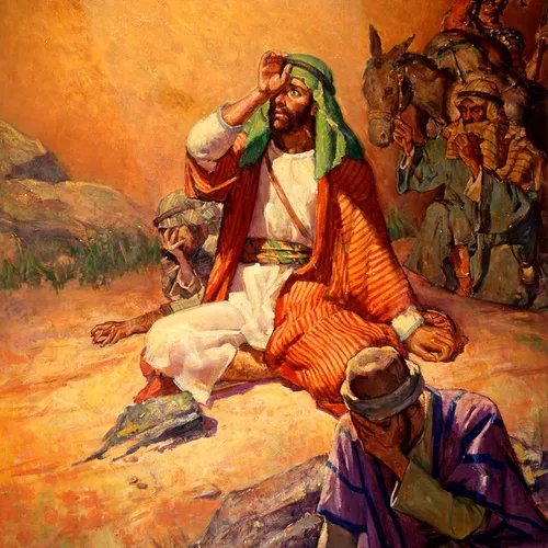 Saul, blinded, sitting on the ground