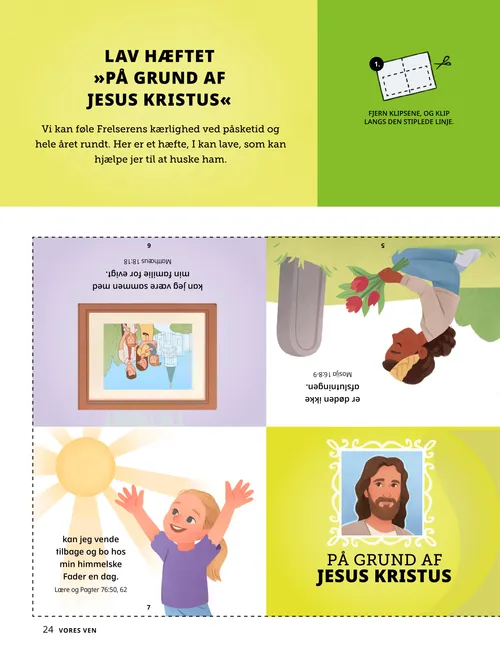PDF-kreaside til at lave et lille hæfte med illustrationer af børn og Jesus Kristus