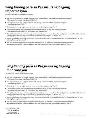 Evaluation questions for new information.