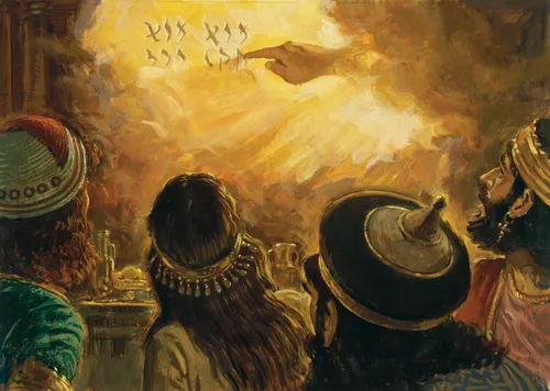 Belshazzar sees the finger writing on the wall