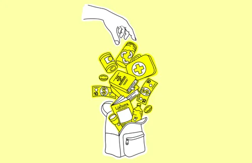 backpack and various supplies