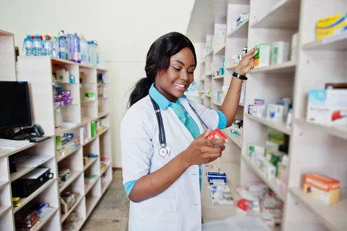 Pharmacist working in drugstore at hospital pharmacy