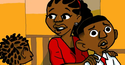 mother and children at church