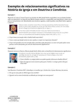 Exemplos de relacionamentos significativos na história da Igreja e em Doutrina e Convênios