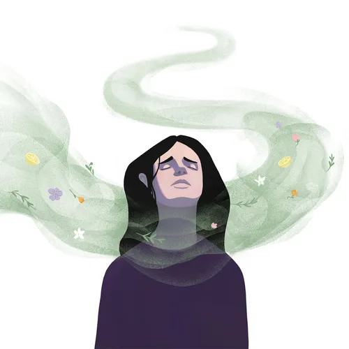 illustration of a woman inhaling many powerful fragrances