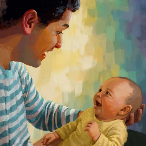 illustration of a father holding his baby