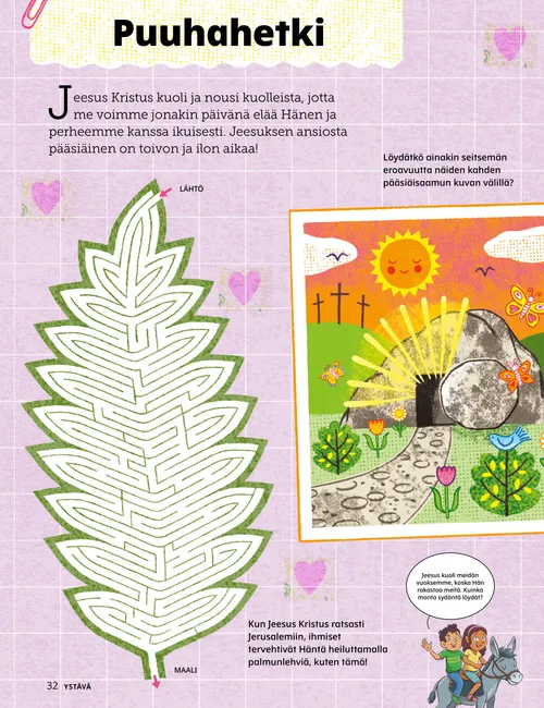 Sivun PDF, jossa on kuvitus pääsiäispeleistä