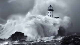 Light house with big waves crashing 
