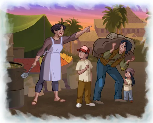 A woman refuses to give food to people in need.