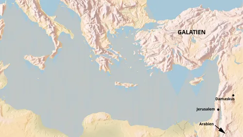 Landkarte des Mittelmeerraums mit Galatien, Damaskus, Jerusalem und Arabien