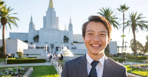 young man in front of a temple