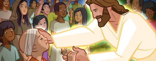 illustration of the resurrected Christ healing a child in the Americas