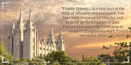 An image of the Salt Lake Temple coupled with a quote by Elder David A. Bednar: “You have been prepared for this day and to build up the kingdom of God.”