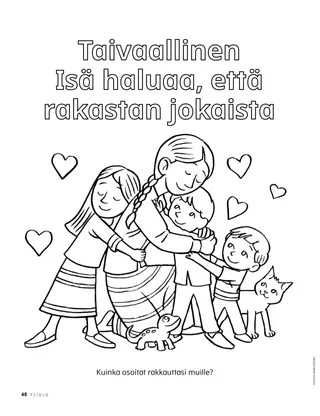 Värityskuva lapsista halaamassa