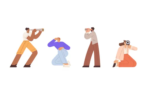 young adults looking and searching in different directions