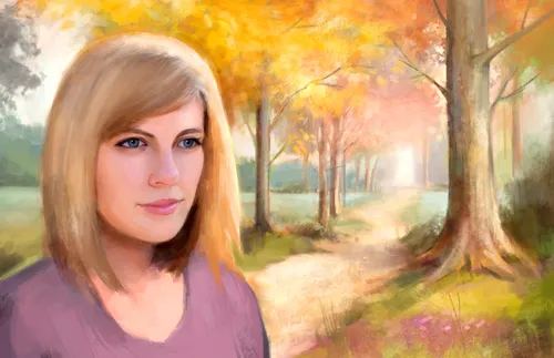 young woman with trees