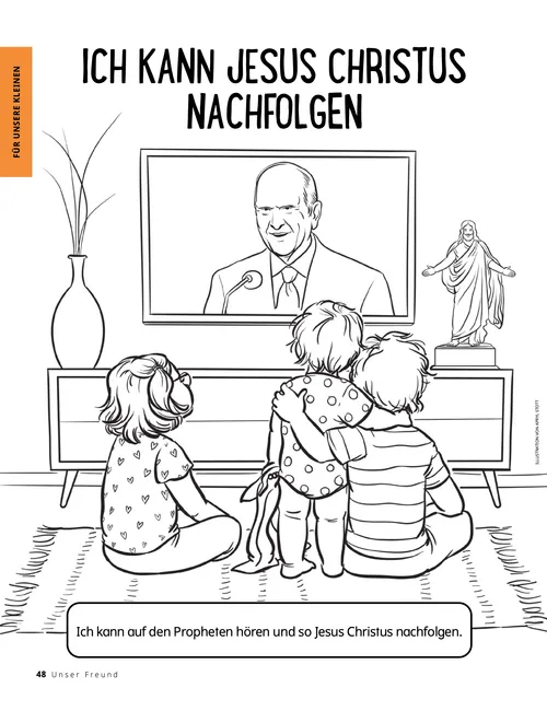 PDF/Ausmalbild: Kinder schauen sich im Fernsehen die Generalkonferenz an