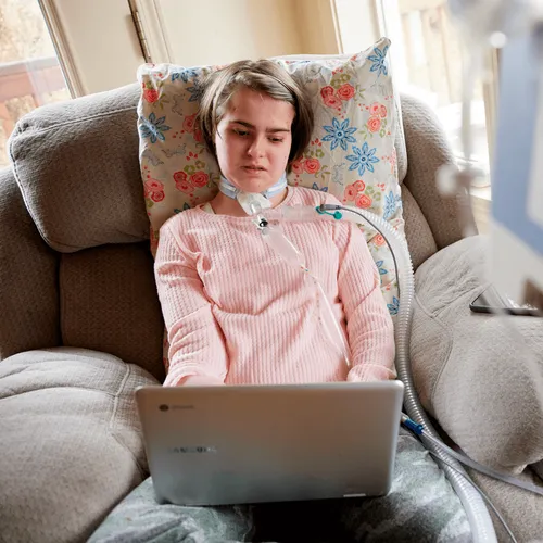 young woman on computer