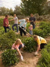 一群人在菜園裡工作