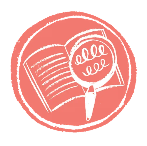 book and magnifying glass