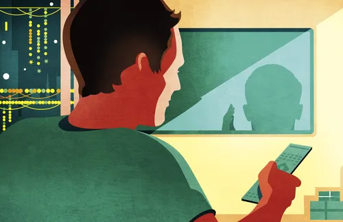 man looking at phone