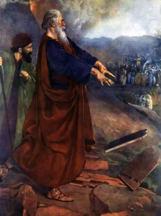 Moses casting down the Ten Commandments