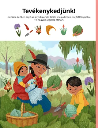 boy gardening with his mom in Peru