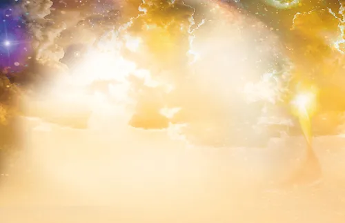 illustration full of light, stars, and clouds representing the universe