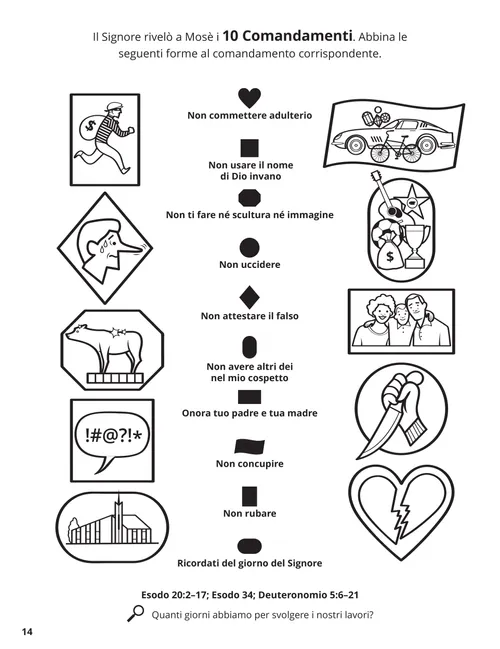 PDF della pagina da colorare di un’attività di abbinamento con i Dieci Comandamenti