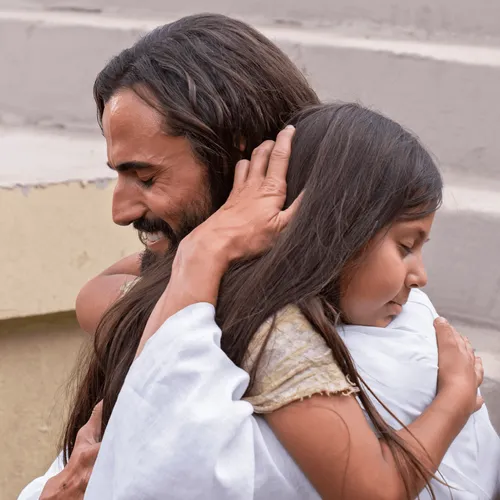 Jesus Christ hugging a child