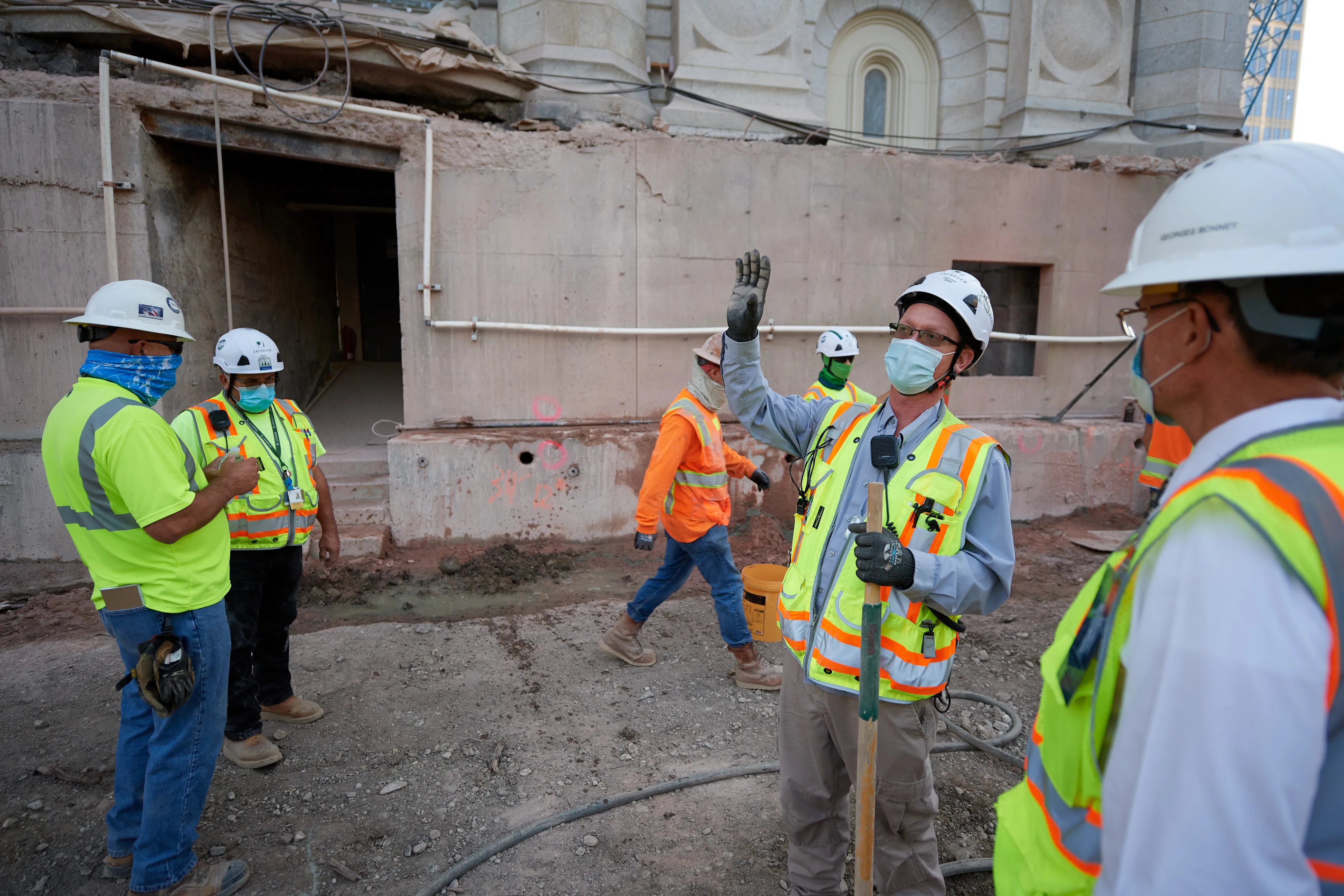 Construction on the Salt Lake Temple during August, 2020. These are the exterior walls. 